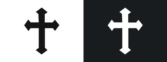 Christian Cross icon linear graphics set in black vector