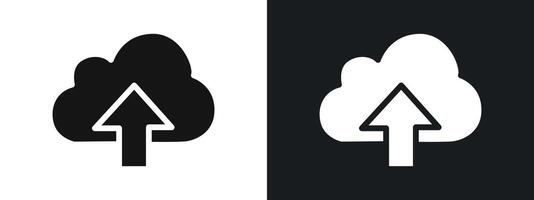 cloud upload icon linear graphics set in black vector