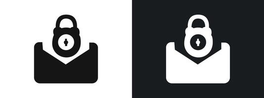 Email security key icon linear graphics set in black vector