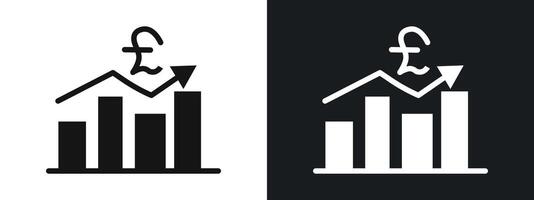 Euro chart icon linear graphics set in black vector