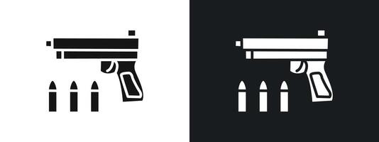 Gun with ammunition Icon linear graphics set in black vector