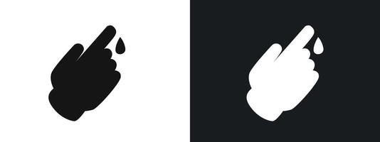 Hand with blood drop icon linear graphics set in black vector