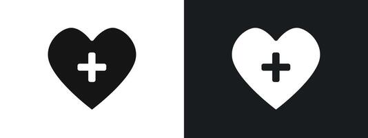 Heart plus icon linear graphics set in black vector
