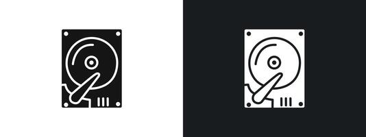 Hard disk drive icon linear graphics set in black vector