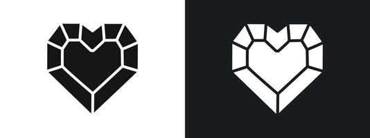 Heart shaped diamond icon linear graphics set in black vector