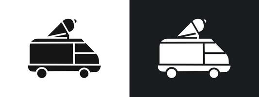 Ice cream van icon linear graphics set in black vector