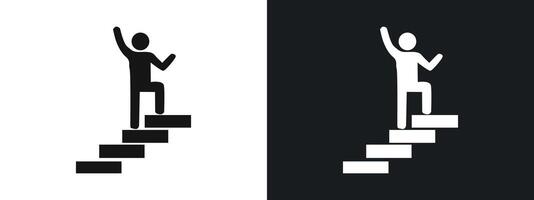 man on stairs icon linear graphics set in black vector