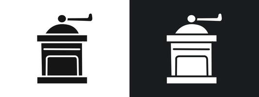 Manual coffee grinder icon linear graphics set in black vector