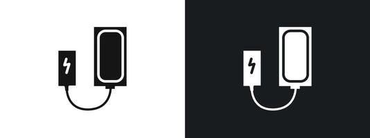 Mobile Charging with Power Bank Icon linear graphics set in black vector