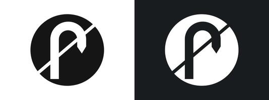 No U turn sign icon linear graphics set in black vector