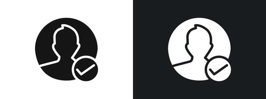 Profile check icon linear graphics set in black vector