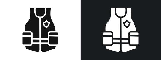 Reflective Police Vest icon linear graphics set in black vector