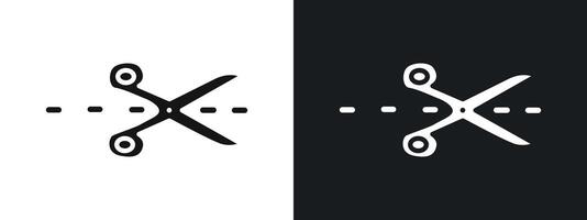 Scissors with cut lines icon linear graphics set in black vector