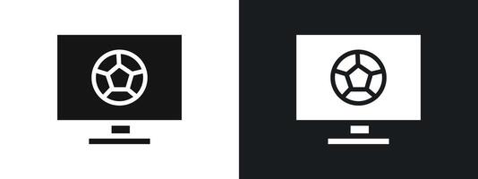 Soccer Live Match On TV icon linear graphics set in black vector