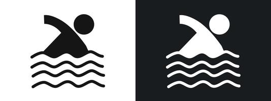 Swimming Pool icon linear graphics set in black vector