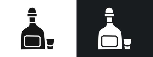 Tequila bottle and glass icon linear graphics set in black vector