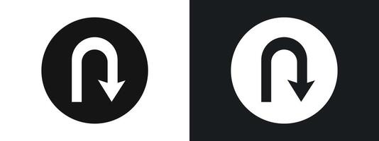u turn arrow icon linear graphics set in black vector