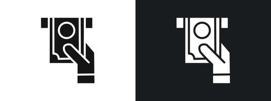 Withdraw Money in ATM icon linear graphics set in black vector