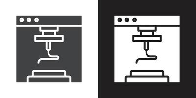 3d printer icon Flat set in black and white color vector