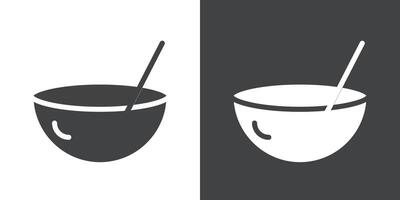 Bowl icon Flat set in black and white color vector