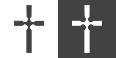 Christian Cross icon Flat set in black and white color vector
