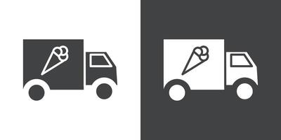 Ice cream van icon Flat set in black and white color vector