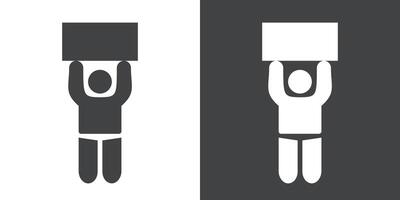Man protests with a poster icon Flat set in black and white color vector