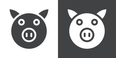 Pig face icon Flat set in black and white color vector