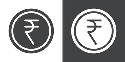 rupee currency icon Flat set in black and white color vector
