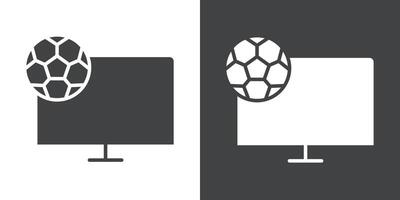 Soccer Live Match On TV icon Flat set in black and white color vector