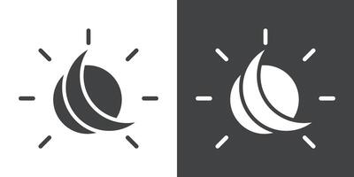 Sun and moon icon Flat set in black and white color vector