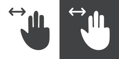 Three fingers horizontal scroll icon Flat set in black and white color vector