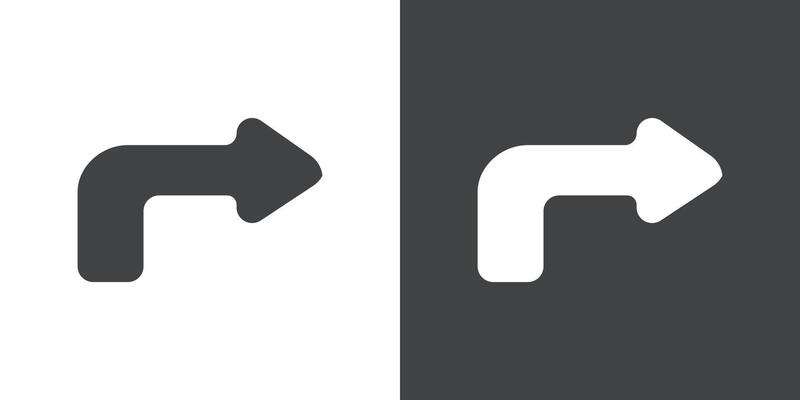 Turn to the Right Icon Flat set in black and white color