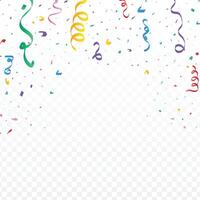 Colorful ribbon and confetti falling. Confetti falling backdrop design for festival, birthday, party, or anniversary. Colorful confetti border frame and abstract background vector