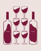 Artistic illustration of wine bottles and glasses arranged in a stylish pattern vector