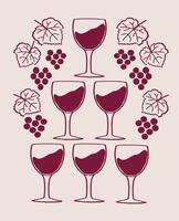 Grapes and wine glasses arranged artistically in a decorative pattern vector