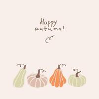 Happy autumn greeting featuring various pumpkins in soft pastel colors on a light background vector