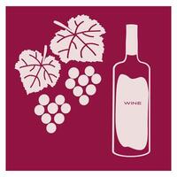 Wine grapes and a bottle displayed against a maroon background during a cozy evening vector