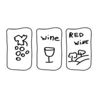 A simple illustration showing grapes, a wine glass, and a landscape with the phrase red wine during a winery tour vector