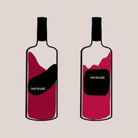 Two wine bottles with distinct designs showcasing deep red liquid against a neutral background vector