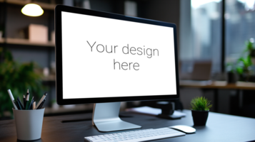 Digital Screen on Table with Keyboard and Mouse Mockup psd