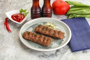 Kebab with beef served onion photo