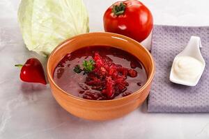 Borsch soup with cabbage and beetroot photo