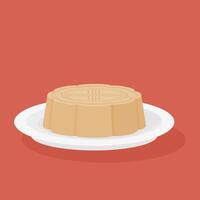 Moon cake illustration on red background. Flat design. vector