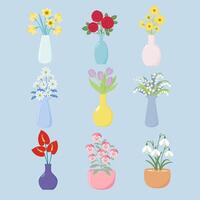 Set of flowers in vases. Flat design. vector