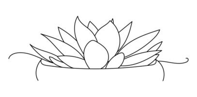 House plant succulent cactus in pot. Continuous one Line drawing. Isolated on White Background. illustration. Line art design for web logo or print vector