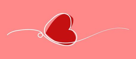 Heart continuous one line drawing, White line and Red heart minimalist illustration of love concept made of one line style. Single heart isolated on bright background. vector
