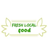 Fresh Local Food, locally manufactured icon stamp sticker emblem design. Line and text leaves isolated on white background. vector