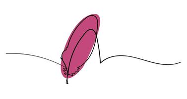 Bird s feather in continuous single line drawing style illustration. Simple element with Red back round abstract for decor elements. Signature aesthetic. vector