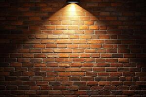 a brick wall with a light shining on it photo